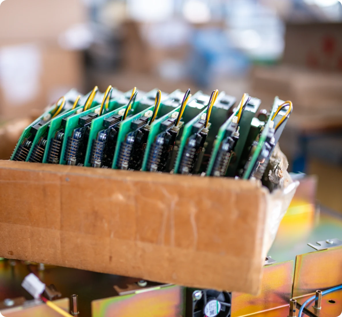 Box of electronic circuit boards.